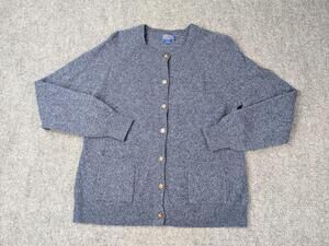 Pendleton Sweater Juniors L Blue Button Front Cardigan Knit Pockets Lambs Wool